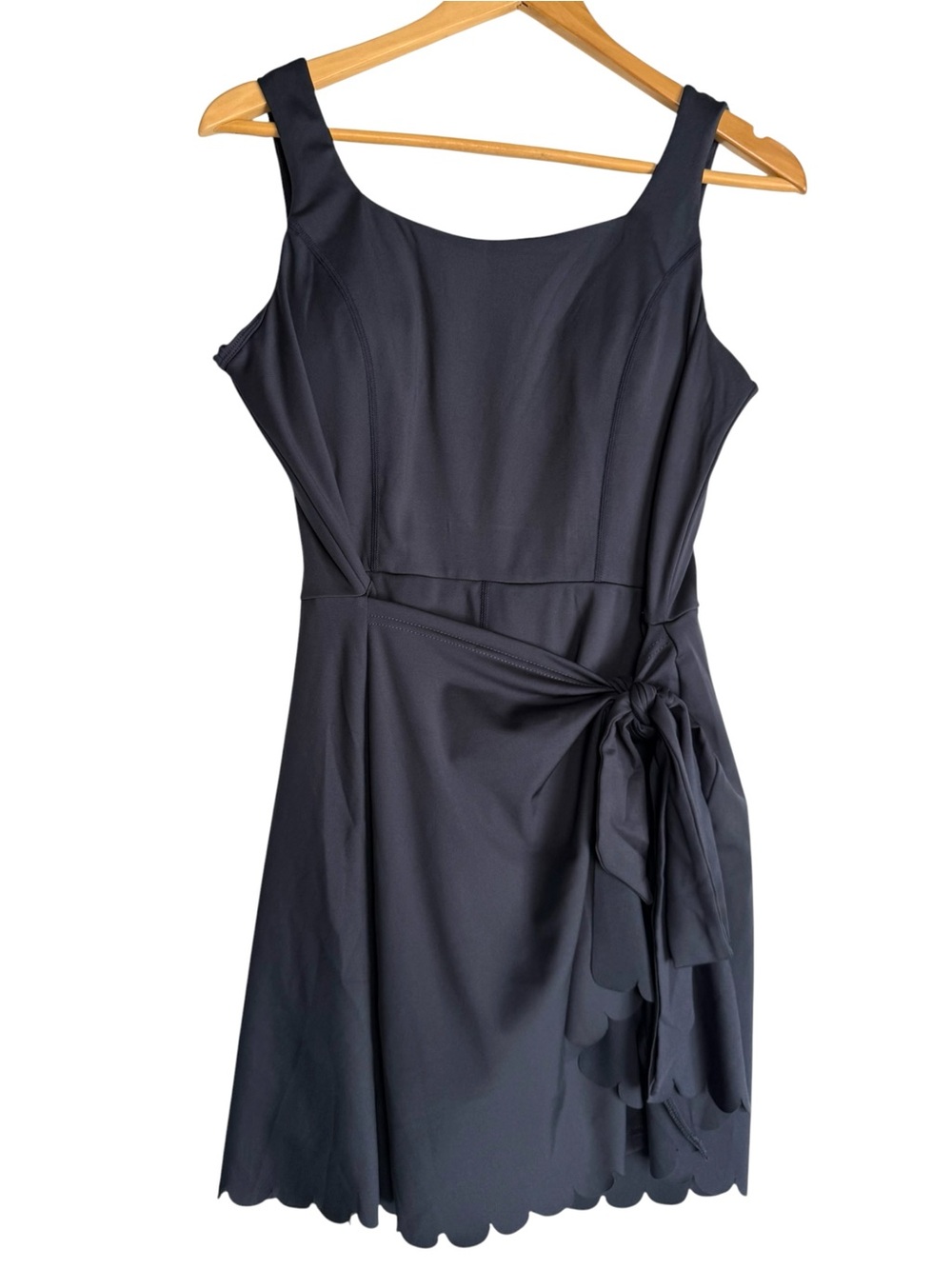 WBQ Black Scalloped Side-Tie Athletic Romper Dress Size LARGE - NWT